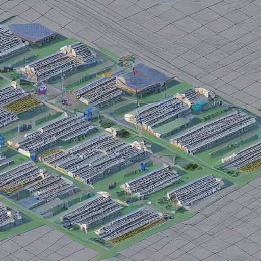 Prompt: low poly count city model with false color map shader for energy analysis