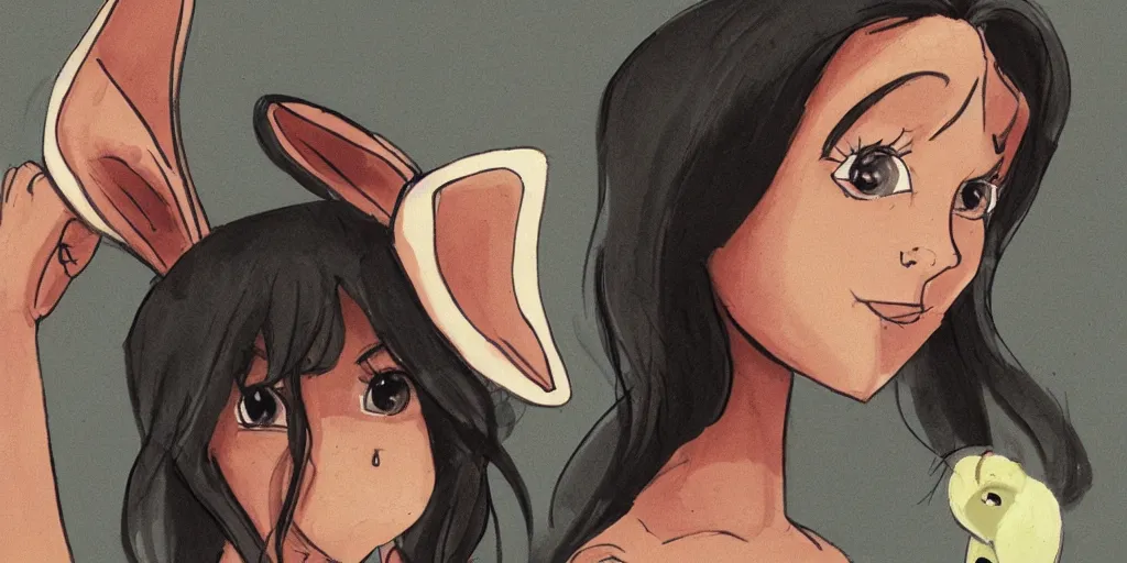 Image similar to women, dark skin, ginger, cartoon, sweatshirt, concept art, concept art, bunny ears,