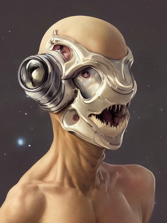 Image similar to Full shot of a 1970s squid monster astronaut defined facial features, symmetrical facial features. By Ruan Jia and Artgerm and Range Murata and WLOP and Ross Tran and William-Adolphe Bouguereau. Key Art. Fantasy Illustration. award winning, Artstation, intricate details, realistic, Hyperdetailed, 8k resolution.