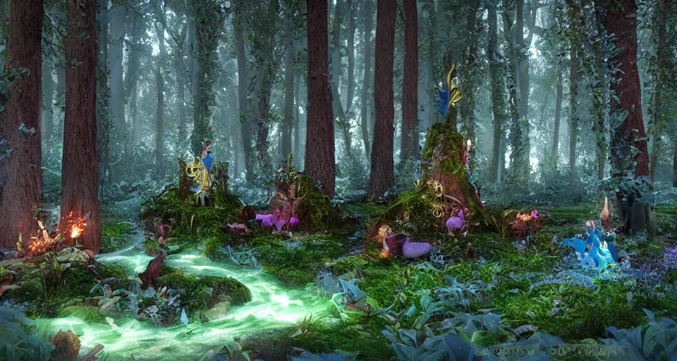 Prompt: Enchanted and magic forest, with Octane