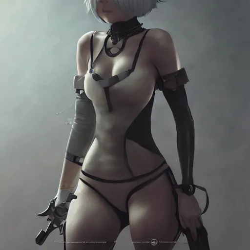 Image similar to 2B nier automata, anatomy, highly detailed, digital painting, artstation, concept art, Unreal Engine 5, 8K, art by art by artgerm and greg rutkowski and edgar maxence