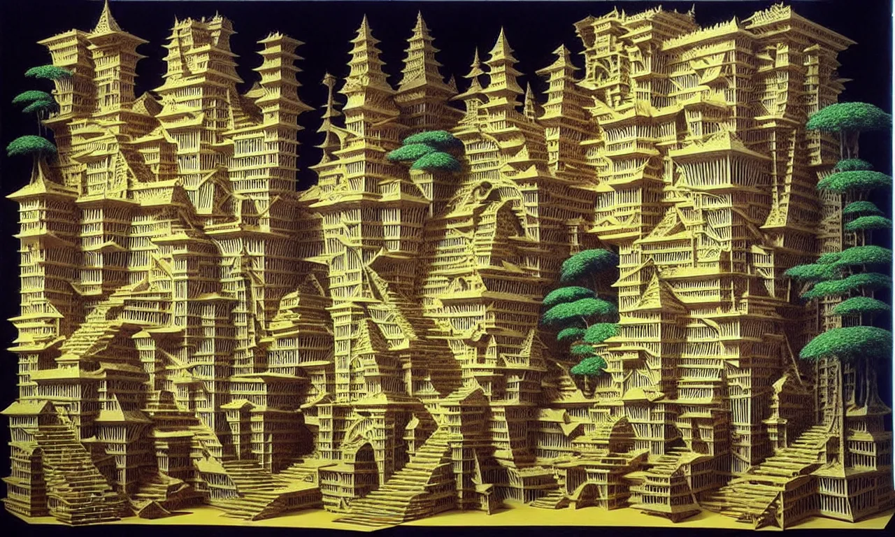 Prompt: building, jungle!!!!!!!!!!!!!!!!!!!!!!!!!!!!!!, kirigami, dichromatism, paradox, volumetric light, insanely detailed and intricate, hypermaximalist, elegant, ornate, hyper realistic, super detailed, by remedios varo uranga