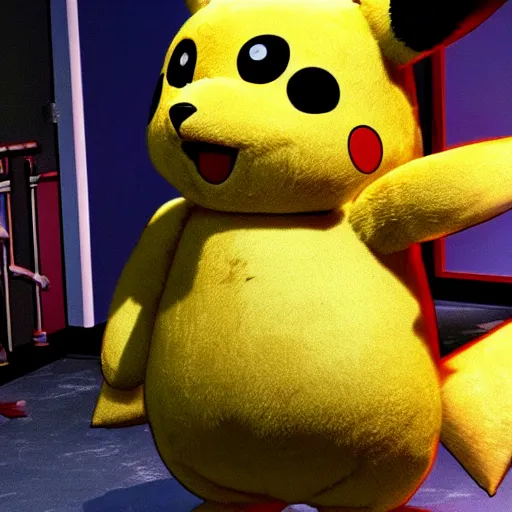 Image similar to pikachu as a scary animatronic in the game Five Nights at Freddy’s