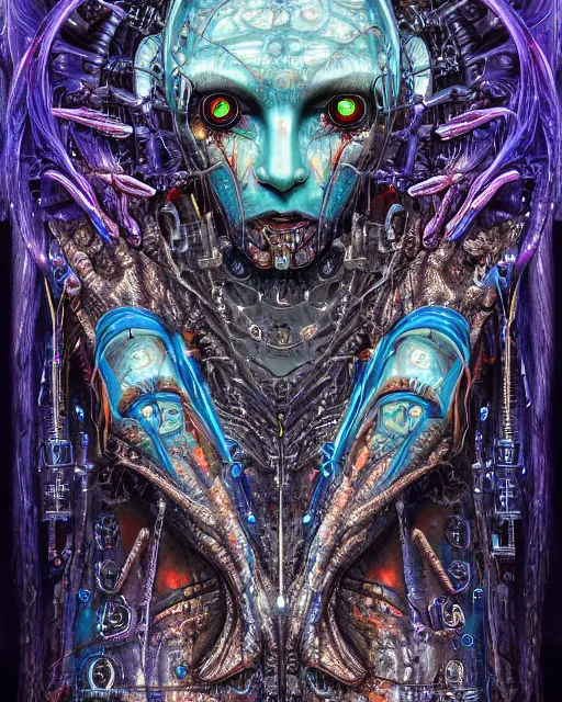 Image similar to silver cybernetic crystalized bloody fleshangel clockwork djinnhost bro psychedelic shiner of zune with extra eyes, blue and green rainbow ketamine, by antonio j. manzanedo, alex grey, android jones, wayne barlowe, philippe druillet, josephine wall, harumi hironaka, cronenburg, trending on artstation