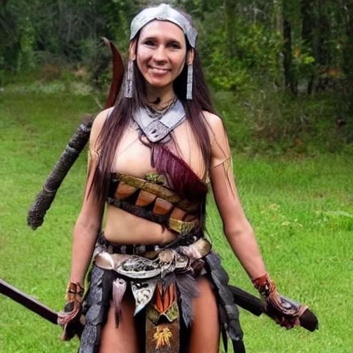 Prompt: full body photo of a cute skinny woman as a amazon warrior,