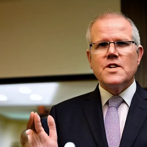 Prompt: scott morrison doing a press conference with jesus christ