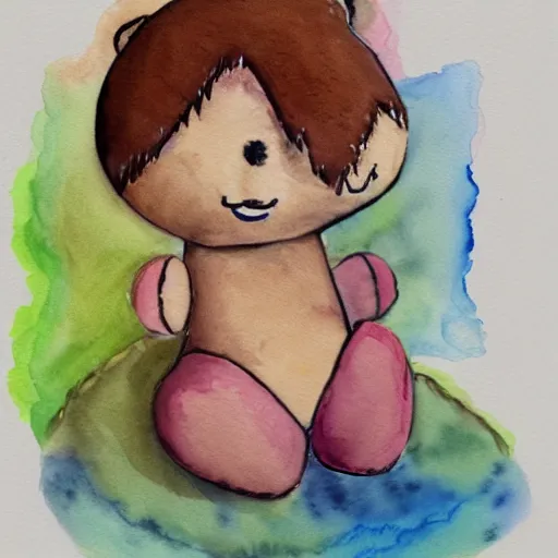 Image similar to man transforming into teddy bear afraid fear watercolor children's illustration