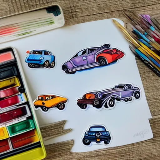 Image similar to a watercolour sticker pack with of cars