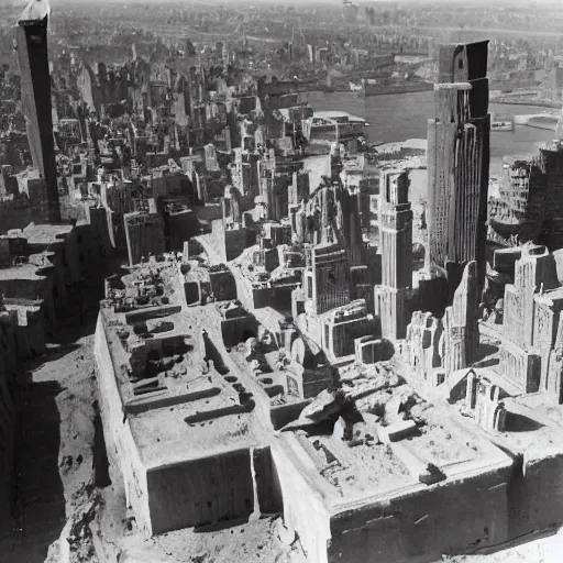 Image similar to New York City being rebuilt as Mesopotamian architecture, 1932