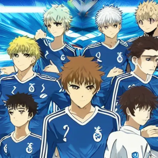 Image similar to olympique de marseille soccer team, anime style like fate/stay night