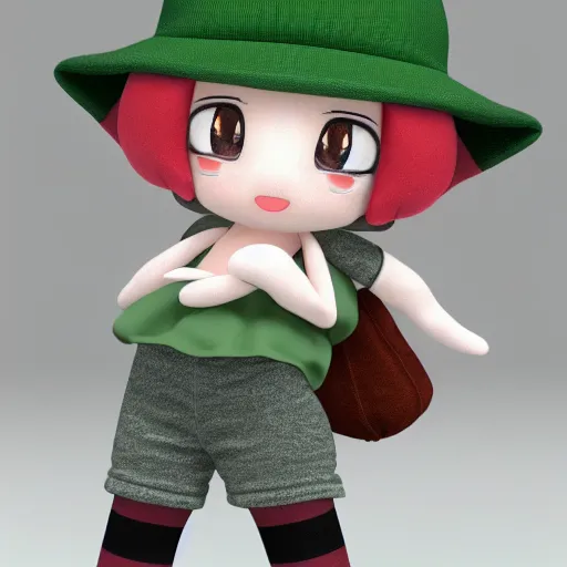 Prompt: cute fumo plush of a girl with a green cap, vray