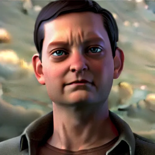 Image similar to evil tobey maguire, cinematic lighting