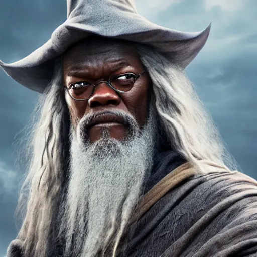 Image similar to Samuel L Jackson as Gandalf, photorealistic, 8k, movie imagery