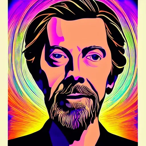 Image similar to alan watts in the style of alex grey