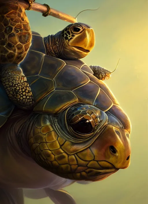 Image similar to cute wise sage turtle holding a staff, subsurface scattering, by jesper ejsing, justin gerard, tomasz alen kopera, cgsociety and fenghua zhong, highly detailed, rim light, cinematic lighting, illustration, art, octane render, very coherent, cinematic, hyper realism, high detail, octane render, 8 k