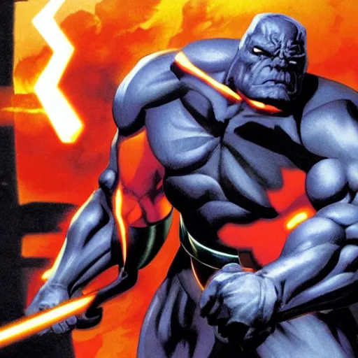Prompt: Darkseid, destroyer of worlds, by Alex Ross and Yusuke Murata