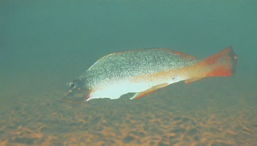 Prompt: 7 0 s movie still of a fish with men leg, cinestill 8 0 0 t 3 5 mm technicolor, heavy grain, high quality, high detail