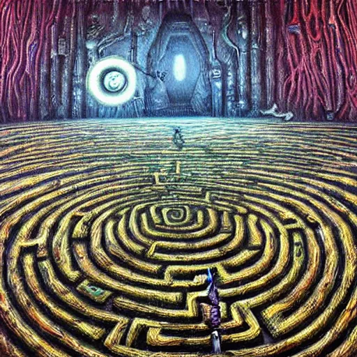 Image similar to a hyper realistic painting of an alien labyrinth, by alexander jansson, highly detailed, vivid color,