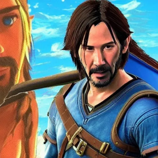 Image similar to Keanu Reeves in The Legend of Zelda: Breath of the Wild