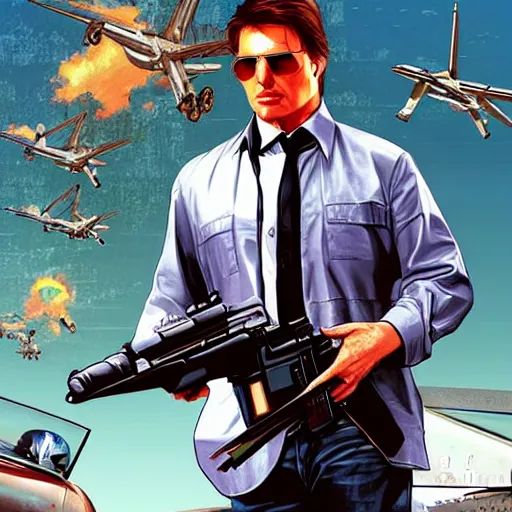 Image similar to “Tom Cruise in GTA V, cover art by Stephen Bliss, Boxart, loadscreen”