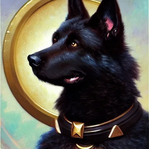 Prompt: a portrait of a black german shepard dogman canine star trek officer. highly detailed painting by gaston bussiere, craig mullins, j. c. leyendecker, furry