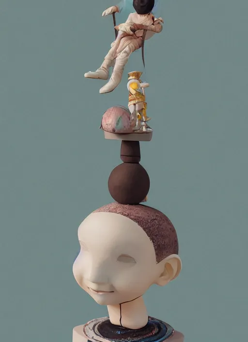 Prompt: a surreal contemporary ceramic sculpture on a plinth, by victo ngai, by hikari shimoda, by tracie grimwood, in the style of nier automata and astroneer, plain background