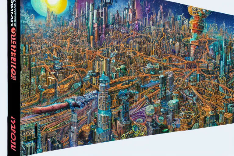 Prompt: hyper detailed nightmare cityscape in 3d collaboration with dan mumford and Louis Wain (1920)