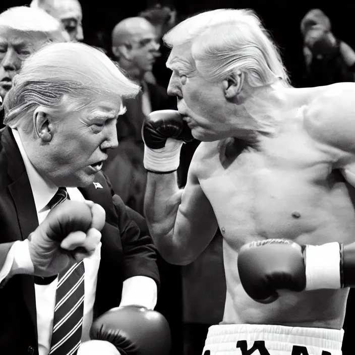 Image similar to joe biden and donald trump boxing match in ring, detailed sharp photo