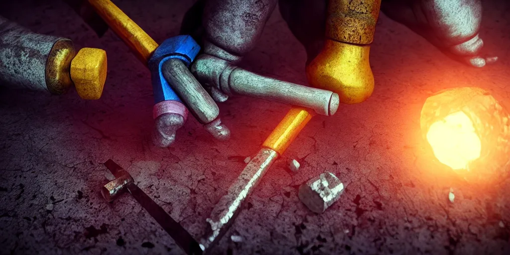 Image similar to hammer and nails, hyperealistic very colourful hdr cinematic lighting cgi render photorealistic cinematic octane render