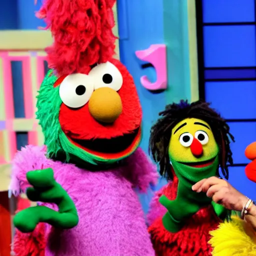 Prompt: lil pump on sesame street, tv show, photography,