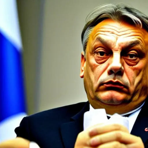 Image similar to Viktor Orban looking sad