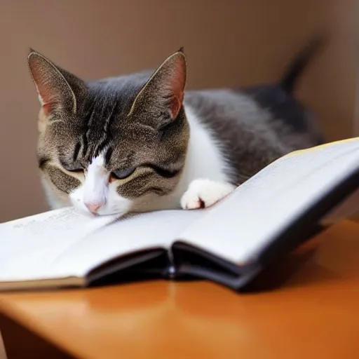 Image similar to a photo of a cat studying for an exam