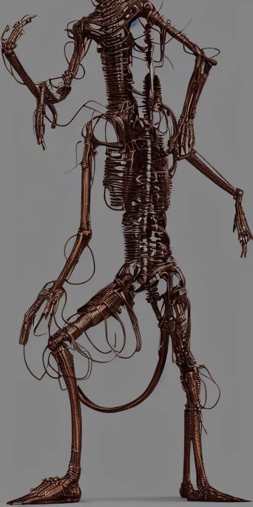 Prompt: 3d steampunk vertical tubeworm, game character design, long slender tall lanky body, no appendages, no arms, no legs, striations, articulated joints, white background, intricate, trending on artstation