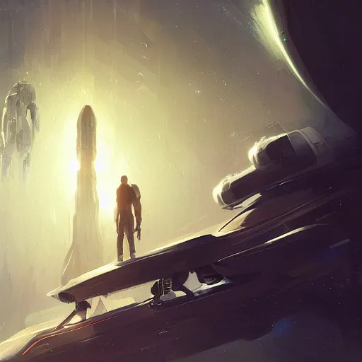 Image similar to scifi art by greg rutkowski, a very tall and slender woman with blond hair, sitting with the spaceship crew, dark lighting atmosphere, detailed portraits, nostalgic atmosphere, scifi, digital painting, artstation, concept art, smooth, sharp foccus ilustration, artstation hq