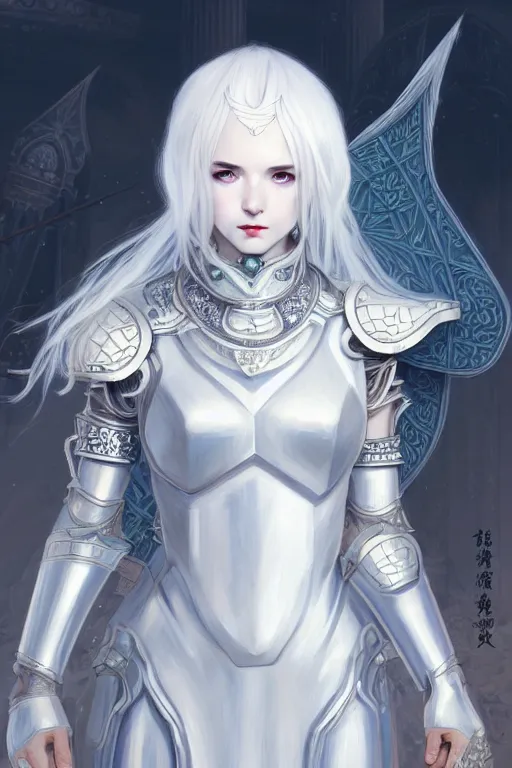 Image similar to portrait white hair knights of zodiac girl, matt white ice color armor, in ruined agora of athens, ssci - fi and fantasy, intricate and very very beautiful and elegant, highly detailed, digital painting, artstation, concept art, smooth and sharp focus, illustration, art by tian zi and wlop and alphonse mucha and ilya kuvshinov