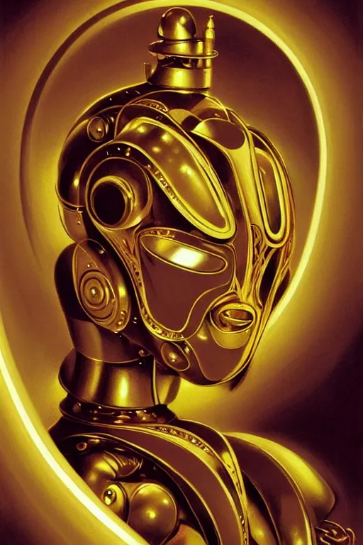 Image similar to robot with golden skin, ornate, regal, digital illustration, concept art, by Rolf Armstrong