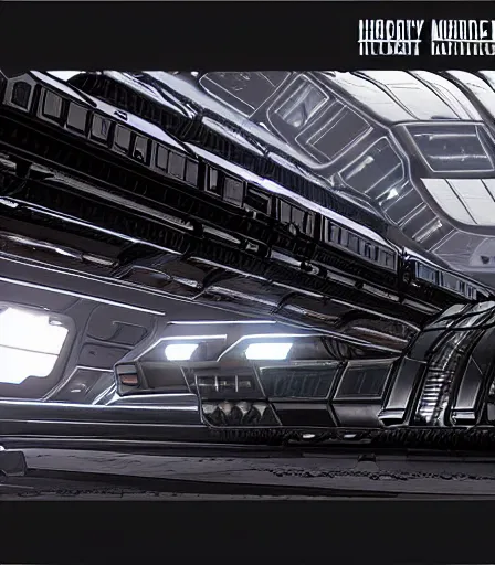 Prompt: highly detailed cyberpunk Spaceship hangar concept art, artstation