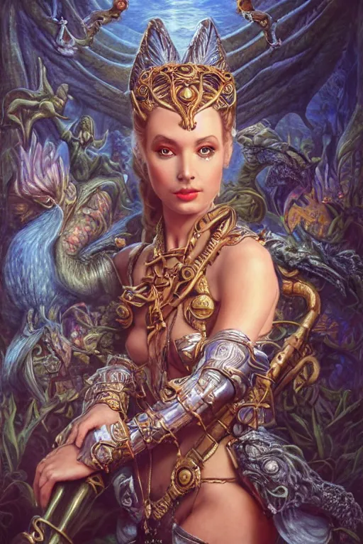 Image similar to Mystical Valkyrie, Portrait of a beautiful female Atlantean Reptilian Warrior, Realistic, Regal, Refined, Detailed Digital Art, Michael Cheval, Walt Disney (1937), François Boucher, Oil Painting, Steampunk, Highly Detailed, Cinematic Lighting, Unreal Engine, 8k, HD