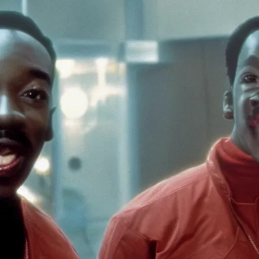 Image similar to young Eddie Murphy as a Ghostbuster in a still from the movie Ghostbusters 8k hdr