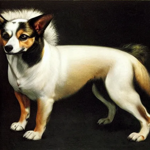 Image similar to A Hellhound corgi, caravaggio