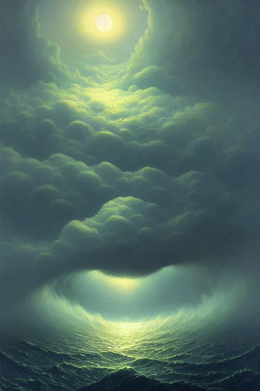 Prompt: A stunning detailed Shoggoth by Vladimir Kush and Ivan Aivazovsky, , stormy ocean, beautiful lighting, full moon, detailed swirling water tornado, artstation