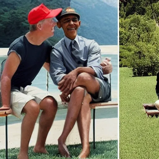 Prompt: nostalgic photographs from a summer that Donald Trump and Barack Obama spent vacationing together