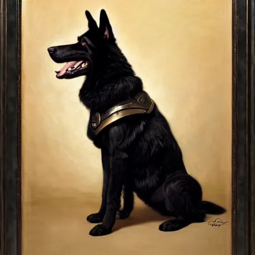 Prompt: a portrait of a black german shepard dog dogman canine star trek officer. highly detailed painting by gaston bussiere, craig mullins, j. c. leyendecker, furry