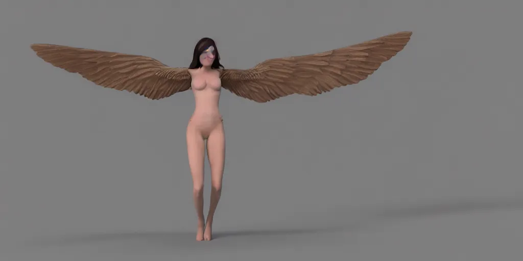 Image similar to Goosegirl render by Ryan Reos, rendered in OctaneRender at 4k for 12 hours. A girl who is part girl, part goose, centered in the render, with her wings outstretched.