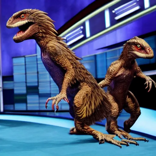 Prompt: velociraptors on Jeopardy