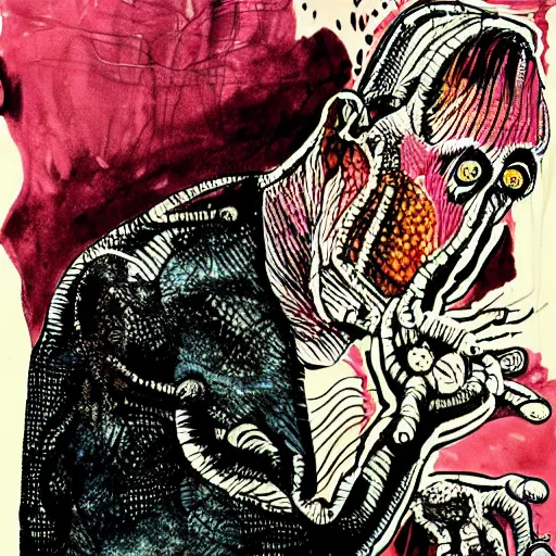 Image similar to Graphic Illustration, Creative Design, Human Fingers, Biopunk, Body horror, by Francis Bacon, Hunter S Thompson