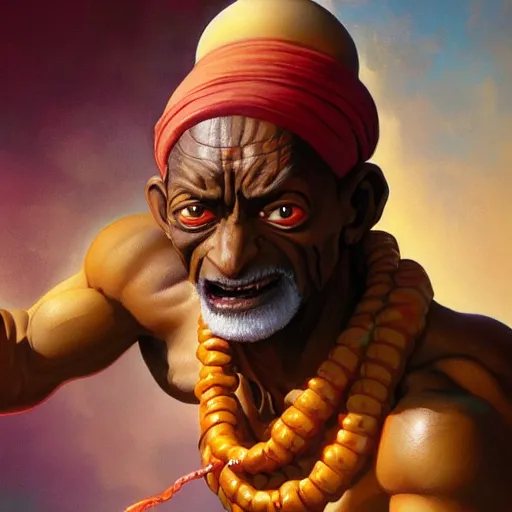 Image similar to apu nahasapeemapetilon as dhalsim from street fighter, 4 k, ultra realistic, detailed focused art by artgerm and greg rutkowski and alphonse mucha