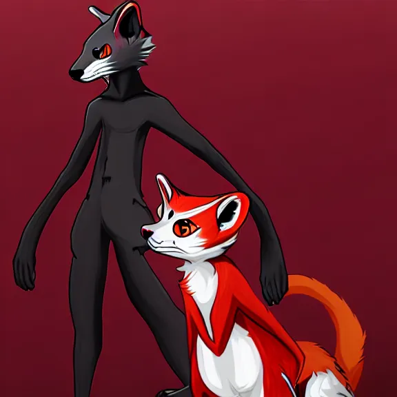 Image similar to furry - male - red - black - weasel - necromancer - fursona uhd ue 5 visual novel pc game expressions