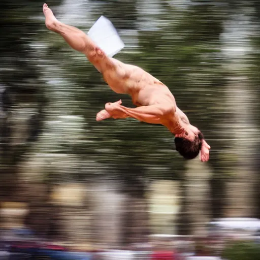 Image similar to Jesus doing a backflip, action photograph, motion blur, 8k UHD