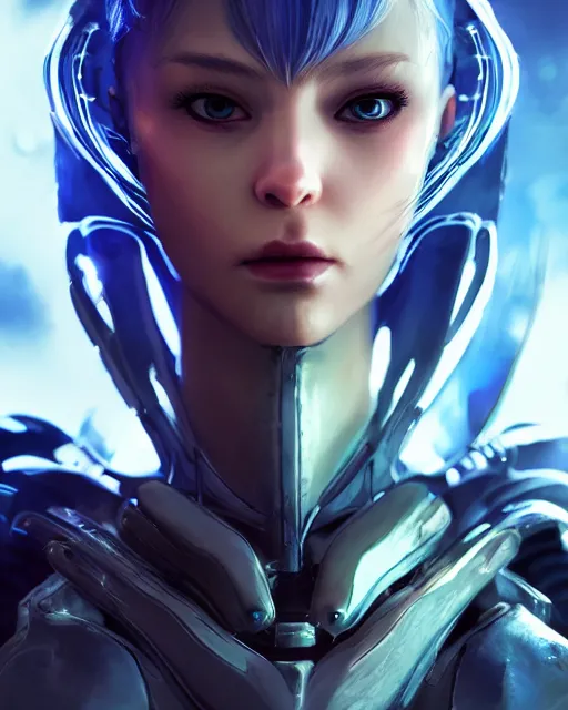 Image similar to perfect android girl on a mothership, warframe armor, beautiful face, scifi, futuristic, galaxy, nebula, raytracing, dreamy, long white hair, blue cyborg eyes, sharp focus, cinematic lighting, highly detailed, artstation, divine, by gauthier leblanc, kazuya takahashi, huifeng huang